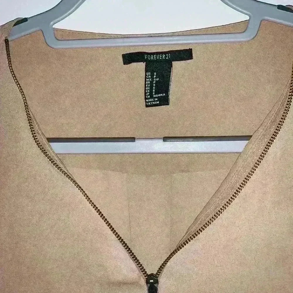 Forever 21 tan blouse with a zipper v-neck - Picture 2 of 2